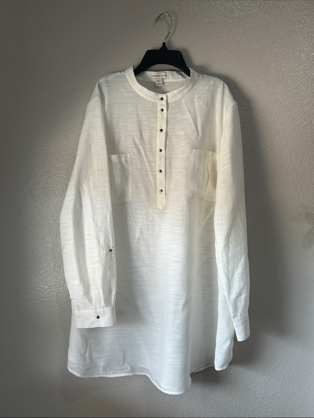 Vintage Coldwater Creek Cream Henley Tunic Top Long Sleeve Sz 2X Office TC0216